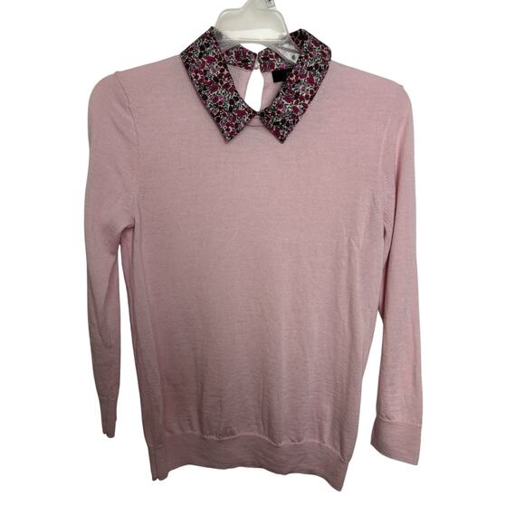 J. Crew Liberty 100% Merino Wool Pink Sweater Sz Small Floral Preppy Old Money - Picture 1 of 7